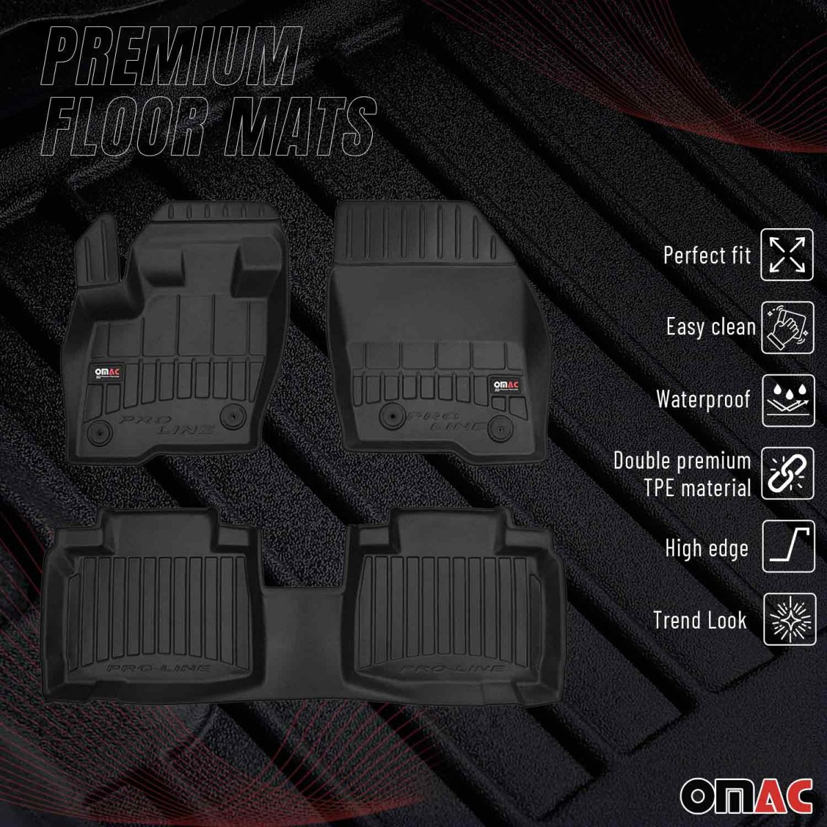 Ford Edge Floor Mat - Omac - Proline Premium TPE 4 Pcs - Black - '15-'24